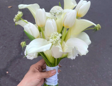 Hoa cưới rum trắng tulip trắng
